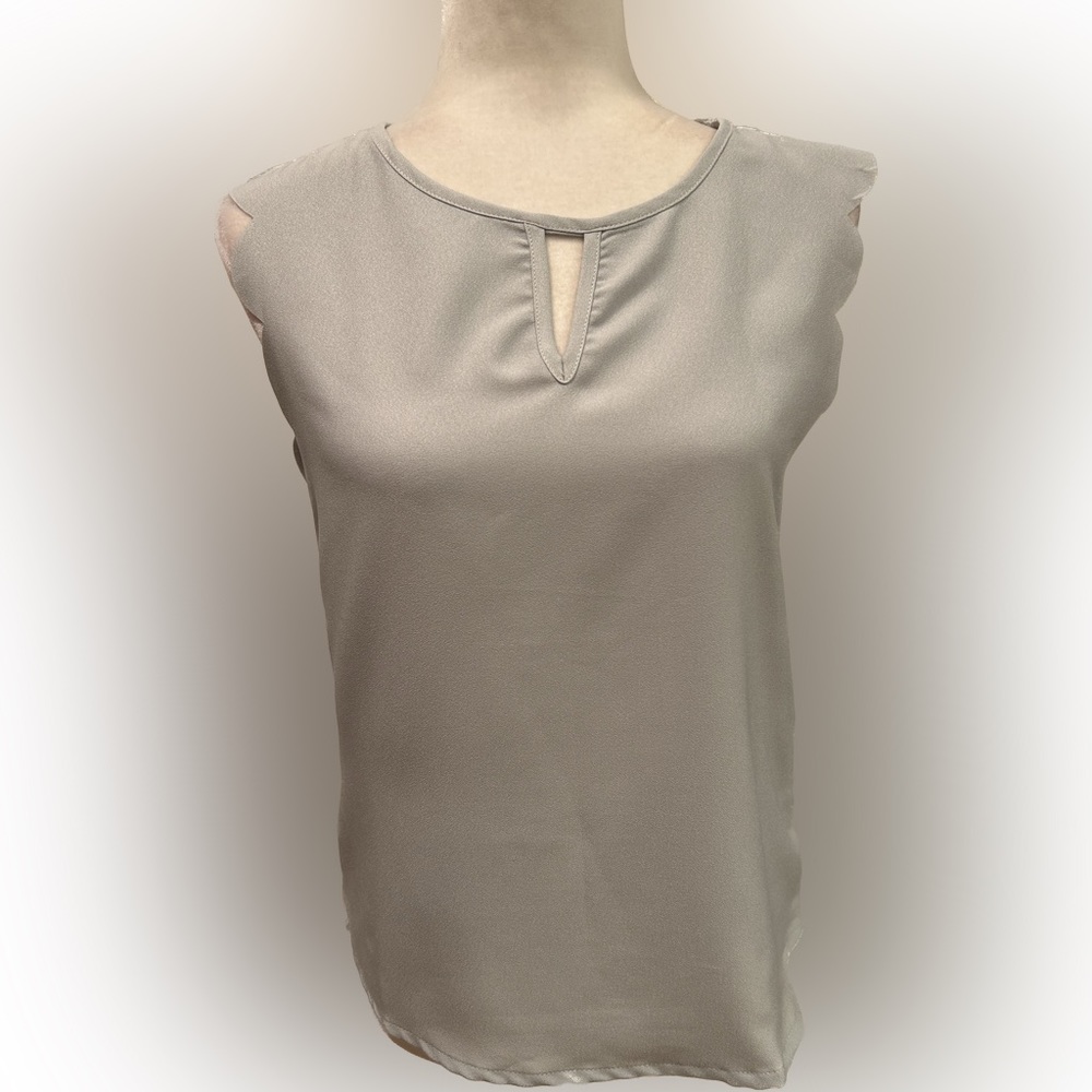 Shein Light Blue Sleeveless Blouse with Scallop Sleeve Detail, Size S